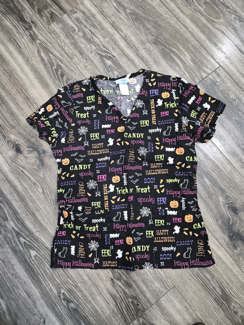 Halloween Print Kids Scrub Top - Black